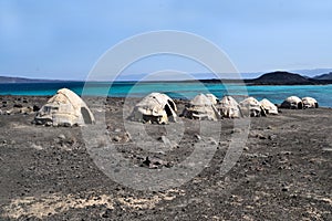 Afar tents / huts Ghoubet beach, Devils Island Ghoubbet-el-Kharab Djibouti East Africa photo